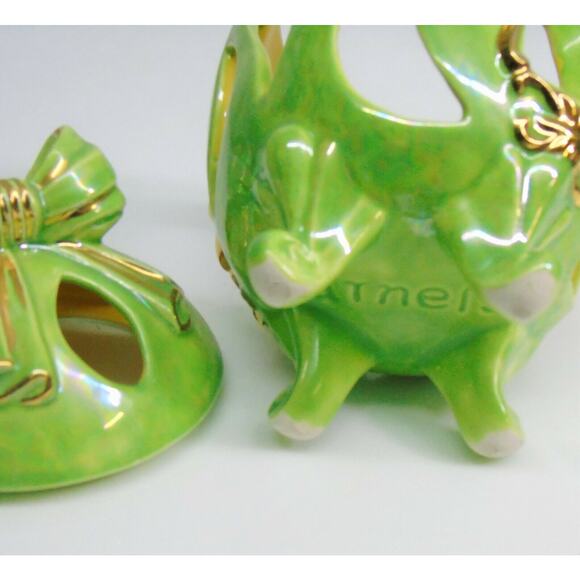 Arnel Easter Egg Canister & Lid Footed Green Gold Bow Bird Candle Holder Figure - Picture 4 of 8